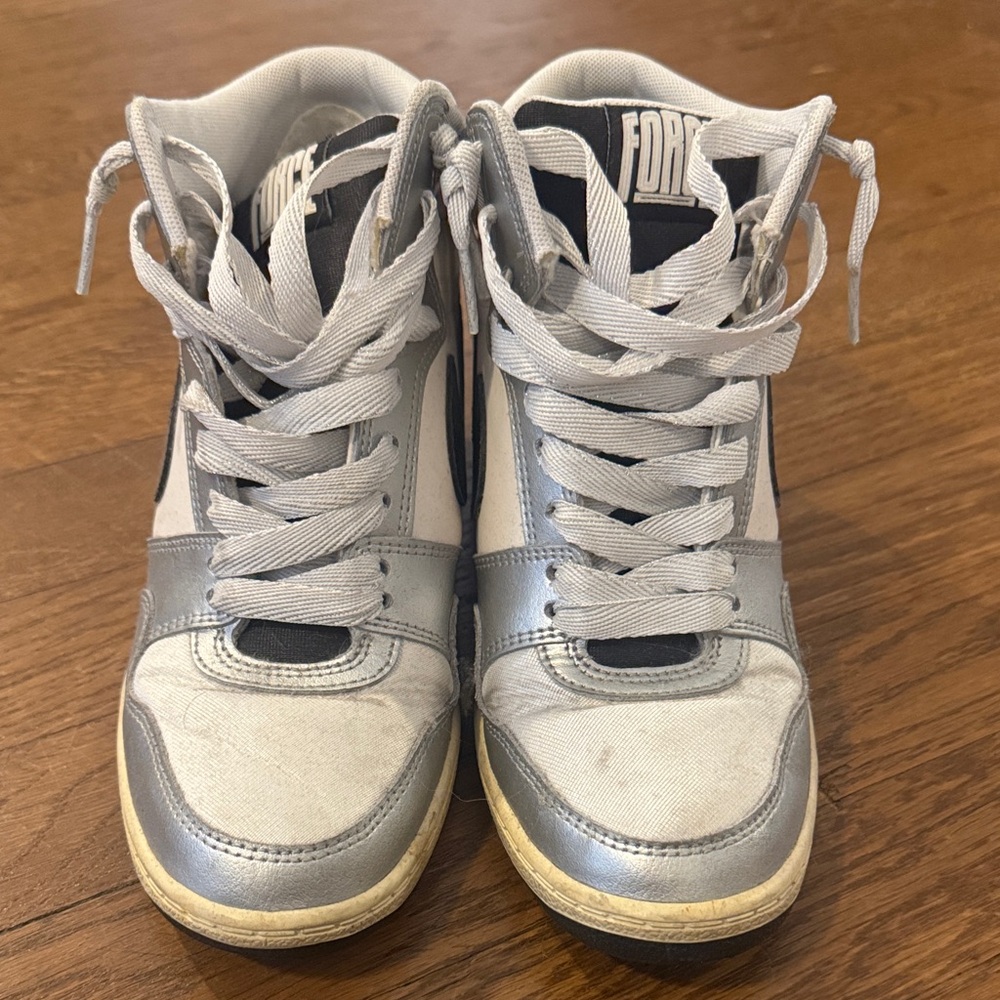 Kids Silver and White High-Top Sneakers